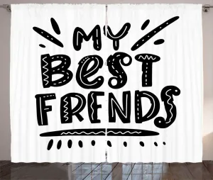 Штора ABAKUHAUS Best Friend в деревенском стиле, монохромный знак любви, присборенная штора из тесьмы для спальни с петлями и крючками, 280 x 225 см, цвет: антрацитовый серый и белый Abakuhaus