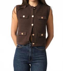 Вязаный топ Selena Button в шоколадно-коричневом цвете Olivaceous, коричневый