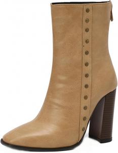 Женские модные ботильоны с заклепками, круглым носком и застежкой-молнией сзади, каблук 10 см, массивный, размеры 4-14 US CHRNDXEE, Camel