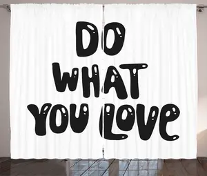 Штора в деревенском стиле ABAKUHAUS Love What You Do, классический фразовый шрифт, присборенная штора из тесьмы для спальни с петлями и крючками, 280 x 225 см, черно-белая Abakuhaus