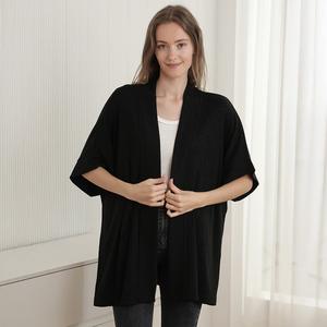 Однотонный трикотажный кардиган в рубчик с открытой передней частью и карманами TRUEDAMES, черный