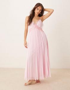 Платье-комбинация миди с V-образным вырезом и кружевной отделкой ASOS DESIGN в нежно-розовом цвете