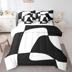 Erosebridal Комплект постельного белья Black and White Abstract в стиле бохо с геометрическим принтом, Black & White