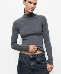 Женский облегающий свитер Perkins с вырезом горловины MANGO, Medium Heather Gray