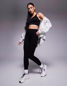 Бесшовные спортивные леггинсы с высокой талией черного цвета 4505