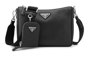 PRADA Сумка-трансформер из сафьяновой кожи с тиснением под крокодила мужская черная