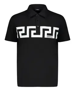 Хлопковая рубашка-поло с принтом на передней части Versace, черный