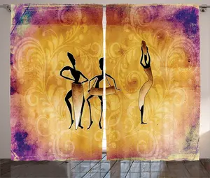 Шторы ABAKUHAUS в африканском деревенском стиле, Танцы коренных женщин, универсальные, для гостиной, с петлями и крючками, 280 x 245 см, бежево-фиолетовый Abakuhaus