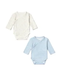 Набор детских бодиков из хлопка с принтом медвежат и радужных звездочек Tous, светло-голубой