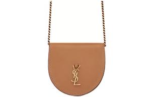 SAINT LAURENT Кожаный кошелек для монет Женская сумка через плечо Коричневая сумка кроссбоди с золотыми деталями