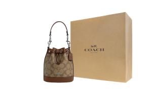 COACH Демпси ПВХ с кожаной отделкой ведерко через плечо миниатюрная женская коричневая