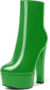 Женские сапоги AMBELIGHT на платформе, с круглым носком, для улицы, с молнией, на устойчивом высоком каблуке, по щиколотку, 15,2 см, Grün