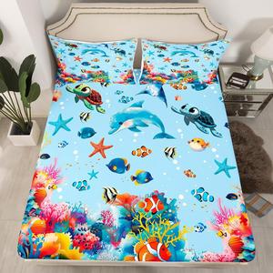 Erosebridal Комплект постельного белья Ocean Queen с морскими животными для детей, Blue