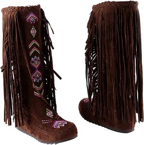 Женские сапоги Inornever до колена, мокасины с вышитой бахромой, ботильоны в ковбойском стиле, зимние удобные теплые, винтажные на плоском каблуке, ковбойские замшевые длинные снежные сапоги с кисточками