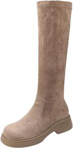 Generic Женские черные ботинки из искусственной замши узкого кроя: элегантные ботильоны на платформе до колена с массивным каблуком, округлым носком и удобной посадкой, вечерняя обувь для вечеринок