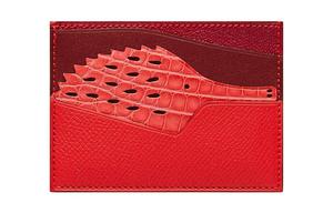 HERMES Кожаный картхолдер из телячьей кожи Mysore козьей кожи крокодиловой кожи в тёплых красных тонах для женщин