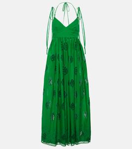 Платье миди из смесового хлопка с вышивкой Erdem, зеленый