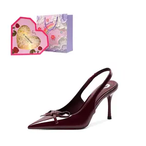 Crelinkxlat Тонкие каблуки на шпильке женские - Бордовые [Коробка Валентина Роуз], цвет Burgundy[Valentine Rose Box]