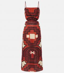 Платье миди из льна с принтом и вырезами Johanna Ortiz, Multicolour