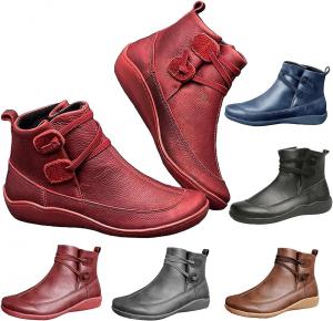 Женские ботильоны с поддержкой свода стопы, низкий каблук, модные с шнуровкой и молнией, повседневные прогулочные короткие ботинки, удобные слипоны, винтажная кожа, женские кроссовки, осень-зима, для улицы, плоская подошва, римский стиль Generic, Red