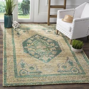 Ковер для акцентов SAFAVIEH, 122 x 183 см, коллекции Tangier, Beige & Emerald, ручная вязка традиционный Viscose & Jute, идеально для помещений с высокой проходимостью в прихожей, гостиной, спальне (TGR606A)