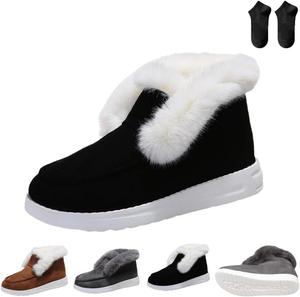 Женские зимние ботинки, с искусственным мехом внутри, противоскользящие ботильоны, с круглым носком, теплые слипоны, плоские пушистые ботильоны Generic, Black