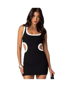 Женское мини-платье с контрастными вырезами и ребристой текстурой Edikted, черный