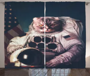 Штора ABAKUHAUS "Кошка в деревенском стиле", винтажная, с американским флагом, универсальная, с петлями и крючками, для гостиной, 280 x 245 см, белый, красный и темно-синий Abakuhaus