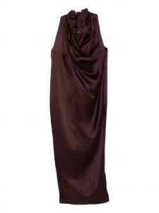 Платье макси с драпированными деталями и воротником-хомутиком KHAITE, коричневый