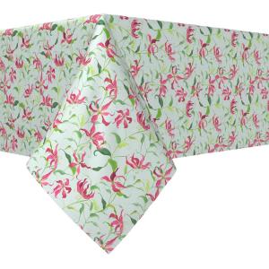 Прямоугольная скатерть, 100% полиэстер, 60x84 дюйма, цветы и листья огненной лилии.