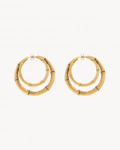 Серьги-кольца из металла с двойным бамбуковым дизайном Saint Laurent, золото