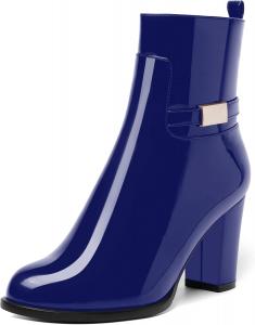 Женские ботинки AMBELIGHT с лакированной застежкой-молнией, повседневные, с круглым носком, на массивном высоком каблуке, ботильоны, 8,4 см, Royal Blue