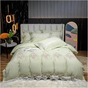 YUSIWOAL Комплект постельного белья из египетского хлопка с цветочной вышивкой и кружевом