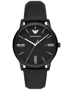 Мужские часы с черным кожаным ремешком 42 мм Emporio Armani, black