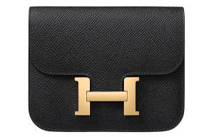 Констанс Слим Кошелек из Кожи Эпсом, Держатель для Карт, Поясная Сумка Трампетс Женская 89 Нуар Черный HERMES