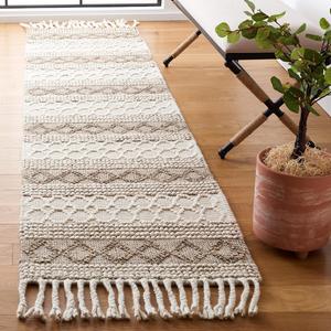 Ковер-дорожка SAFAVIEH, 69 x 275 см, Natura Collection, Ivory & Brown, ручной работы из шерсти, идеален для помещений с высокой проходимостью в гостиной, спальне (NAT337A)