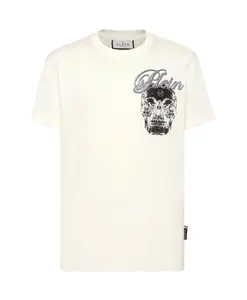 Футболка с принтом хрустального черепа и круглым вырезом. Philipp Plein, бежевый