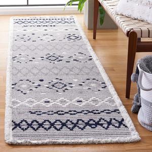 Ковер-дорожка SAFAVIEH, 67 x 244 см, Marrakech Collection, Grey & Navy, марокканский бохо-племенной деревенский дизайн, не линяет и прост в уходе, идеален для помещений с высокой проходимостью в гостиной, спальне (MRK612F)