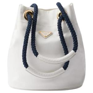 Нейлоновая полиамидная сумка-ведро, женская маленькая сумка через плечо, белая и PRADA, Set (Bag+Dust Bag)