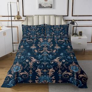 Erosebridal Комплект постельного белья Jacquard Damask King Vintage Mandala в готическом стиле с барокко и викторианским дизайном, Blue Teal Golden