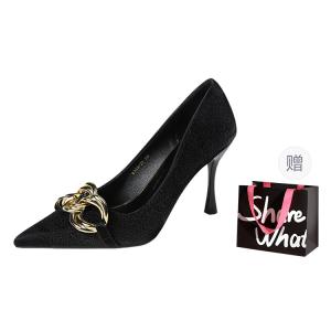 BIGTREE Тонкие каблуки на шпильке женские черные с сумкой для покупок, цвет Black+Shopping Bag