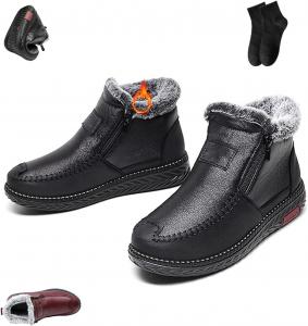 Новые теплые зимние снегоходные сапоги с утеплителем и флисом для женщин, водонепроницаемые, с подошвой против скольжения, с густым плюшевым мехом на щиколотке, зимние сапоги, кожаные мамашины туфли с застежкой-молнией NoworFewer, Black