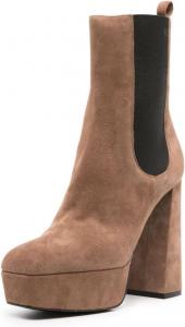 Женские элегантные ботильоны с круглым носком на платформе, массивный высокий каблук, удобные модные ботинки без застежки, размеры 4-16 США Wansseny, Pale Brown