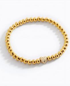 Браслет с золотыми бусинами в форме сердца, инкрустированный паве Mint & Lily, 18k gold plated