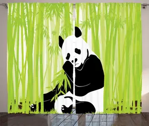 Штора ABAKUHAUS "Панда в бамбуковом лесу", рустикальное изображение животных, универсальные ленточные шторы для гостиной с петлями и крючками, 280 x 225 см, цвет "меловой черный белый" Abakuhaus