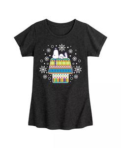 Футболка с коротким рукавом с рисунком Снупи и домиком и снежинками для больших девочек Peanuts, черный