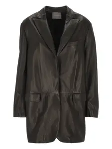 Кожаное однобортное пальто Lorena Antoniazzi, черный