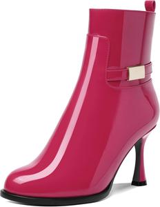 MOVINSTEPS Женские сексуальные лакированные ботильоны с круглыми носками, молнией, для ночного клуба, на высоком каблуке 3,3 дюйма, Magenta