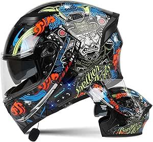 Шлем мотоциклетный CYYFULE-888 Bluetooth с принтом, черный