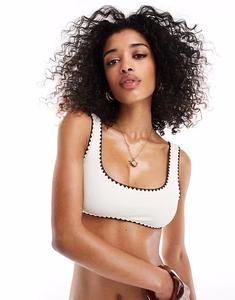 Лиф бикини Miss Selfridge с отделкой в ​​виде одеяла кремового цвета с шоколадной строчкой